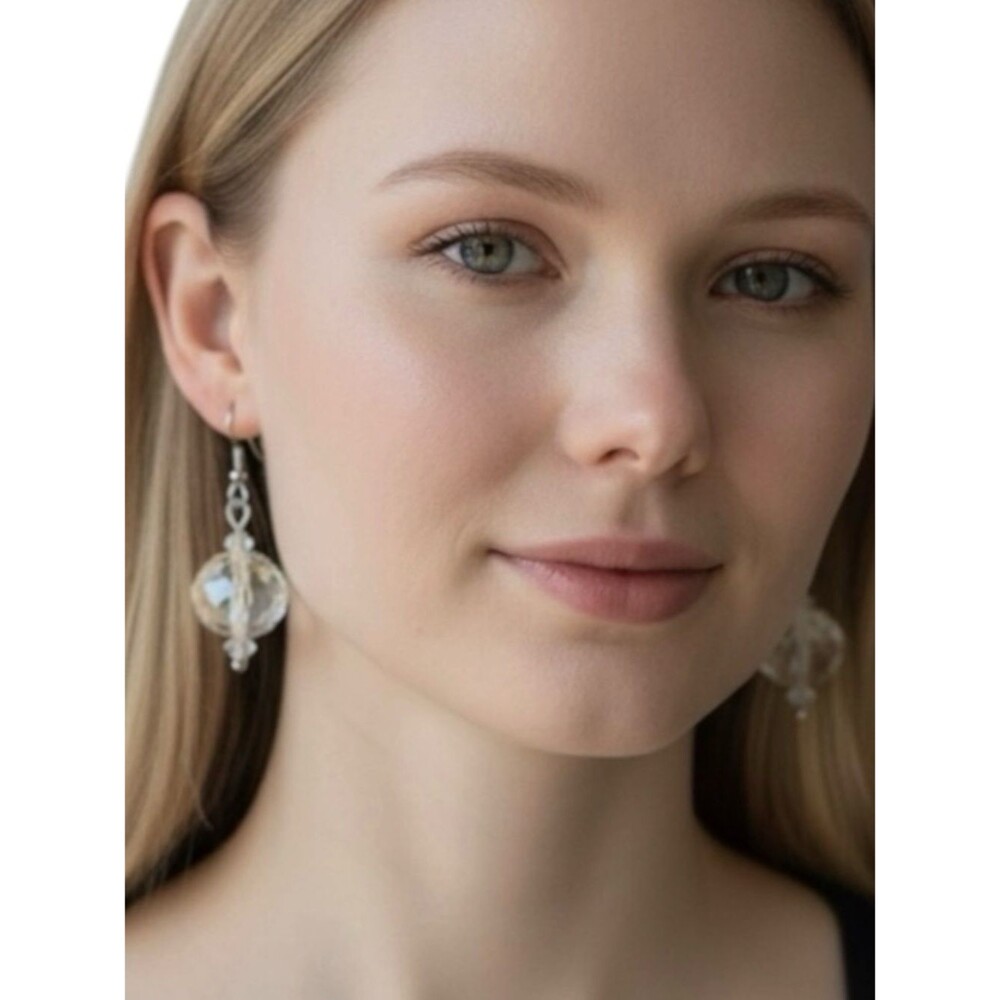 HandCrafted Iridescent Crystal Beaded Silver Earrings NWT